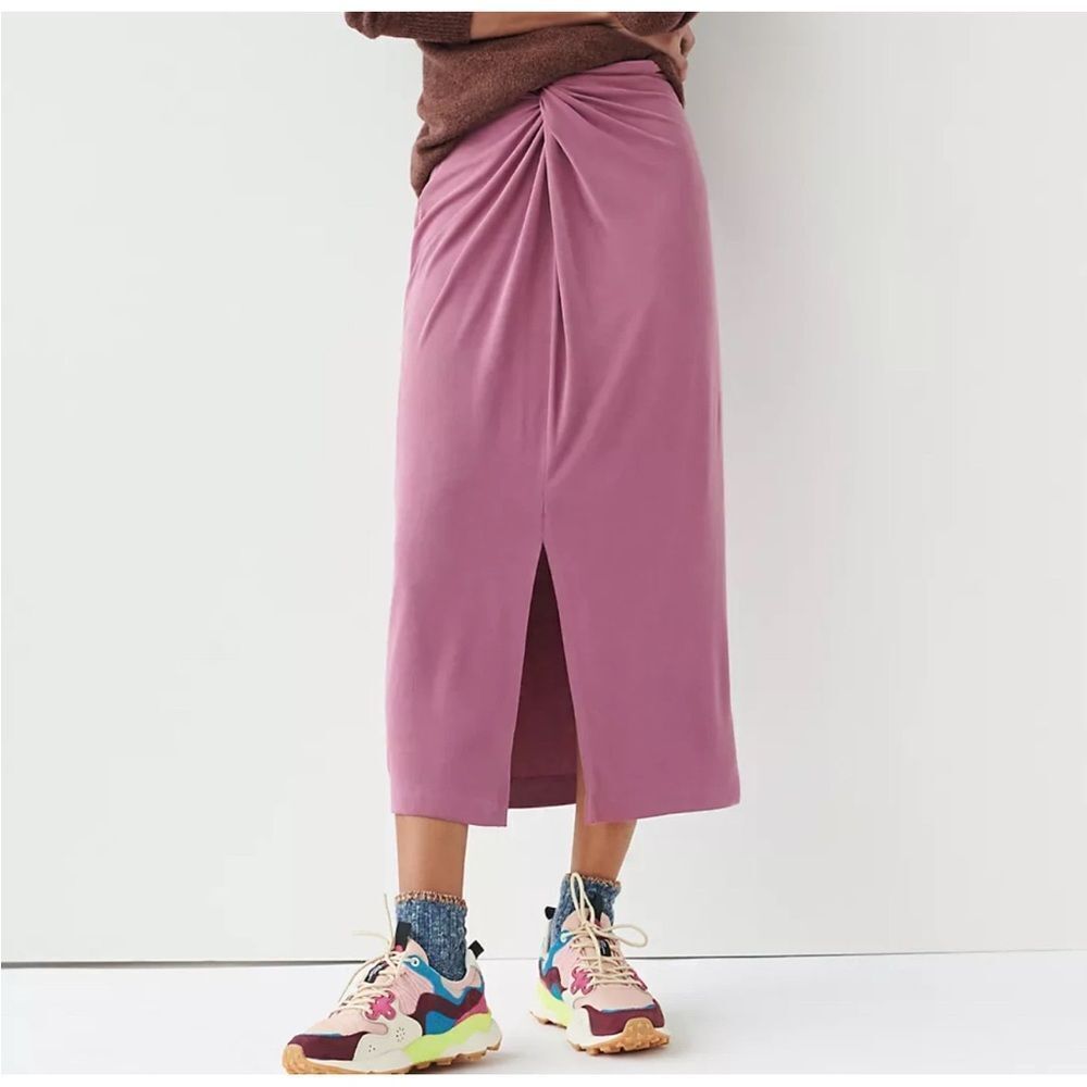 ANTHROPOLOGIE WOMEN'S PURPLE TWIST FRONT JUNIE MIDI SKIRT Sz XS